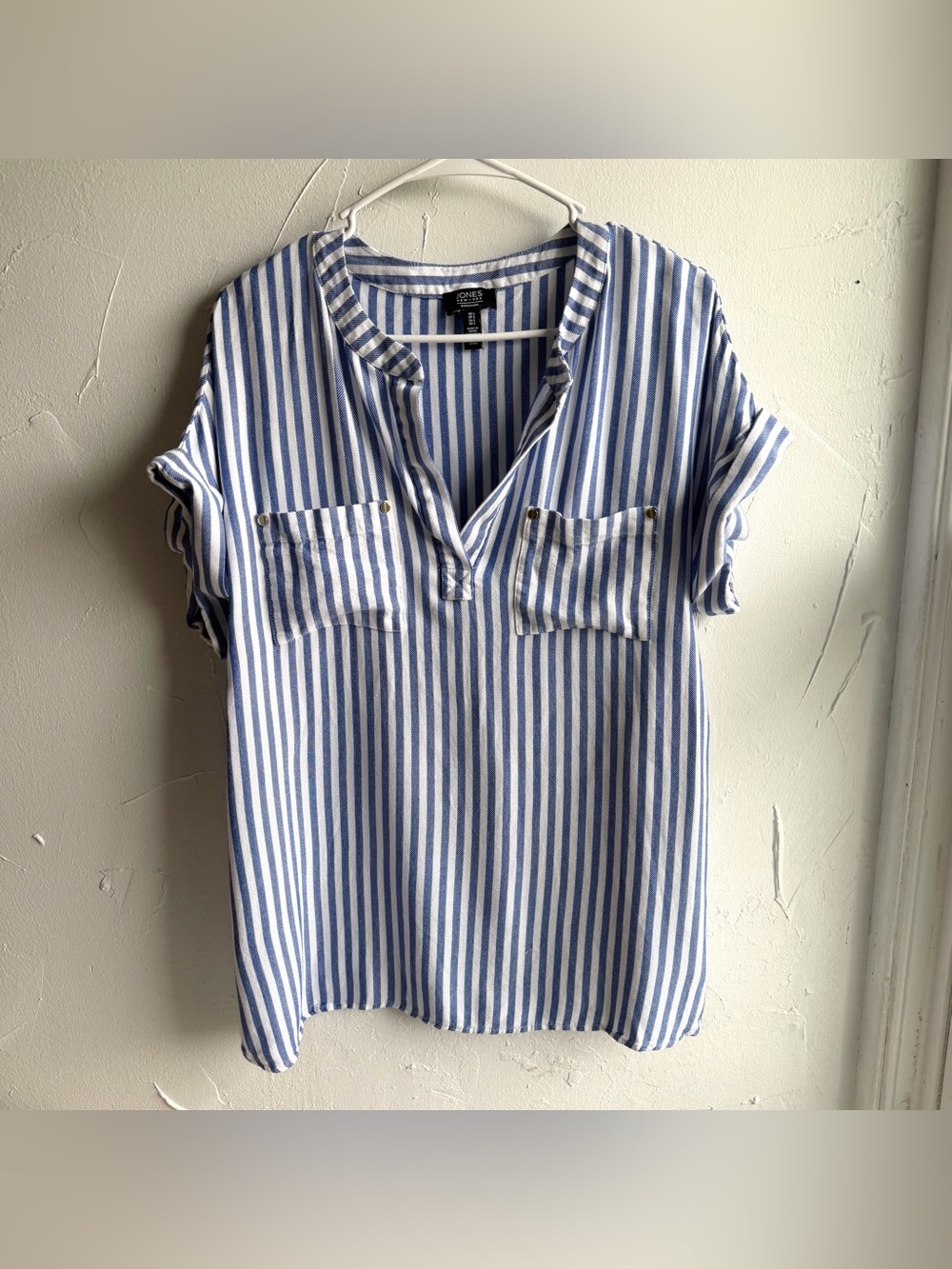 Jones New York Vertical Stripes Short Sleeve Top Size Large